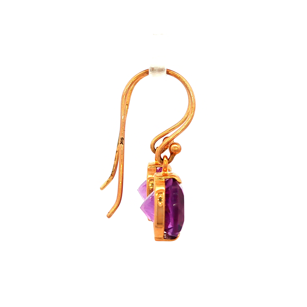Cushion Cut Purple Amethyst Earrings in Yellow Gold