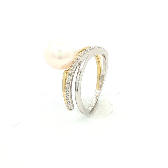 Two-Tone Chinese Cultured Pearl & Diamond Dress Ring