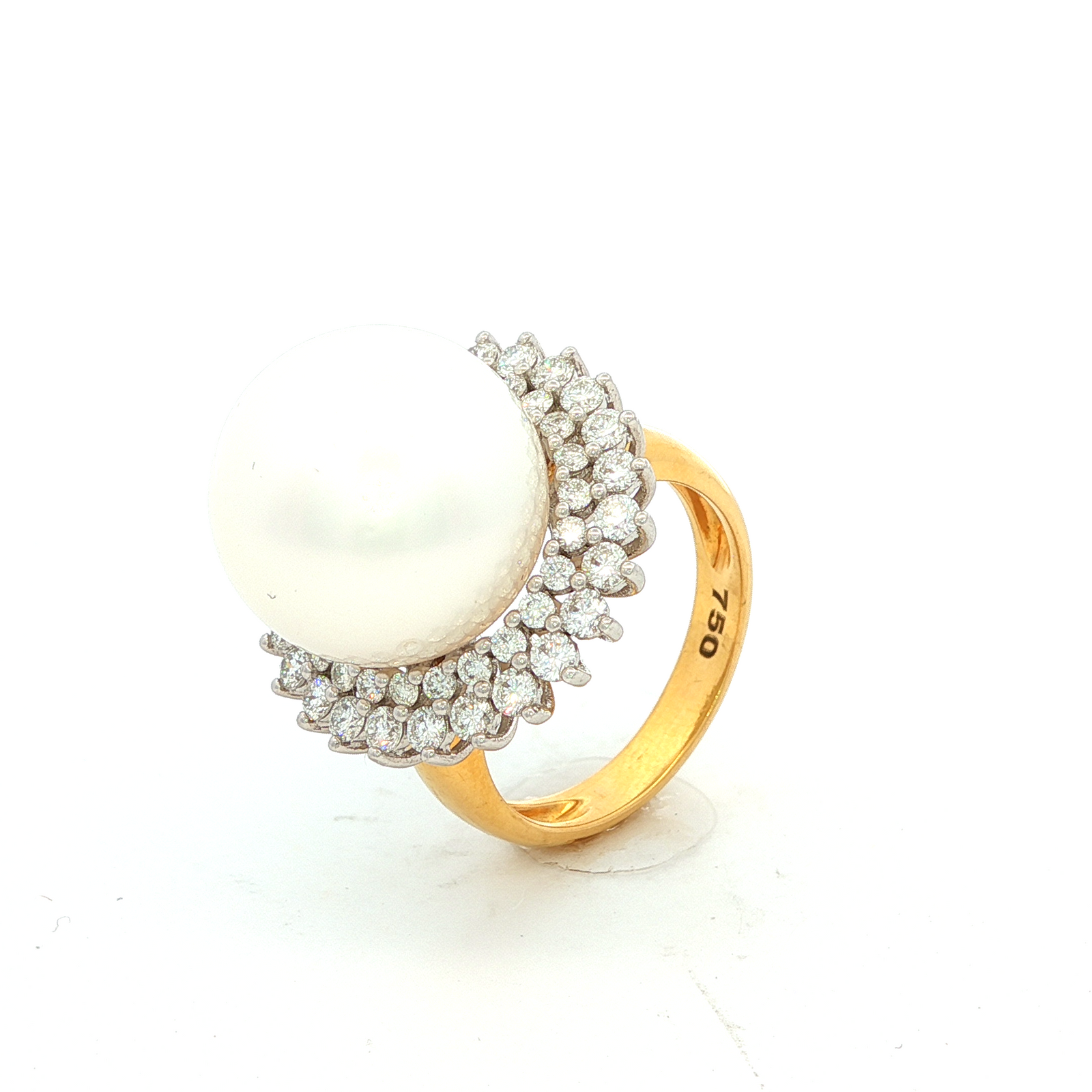Diamond and Pacific Pearl Dress Ring in Yellow Gold