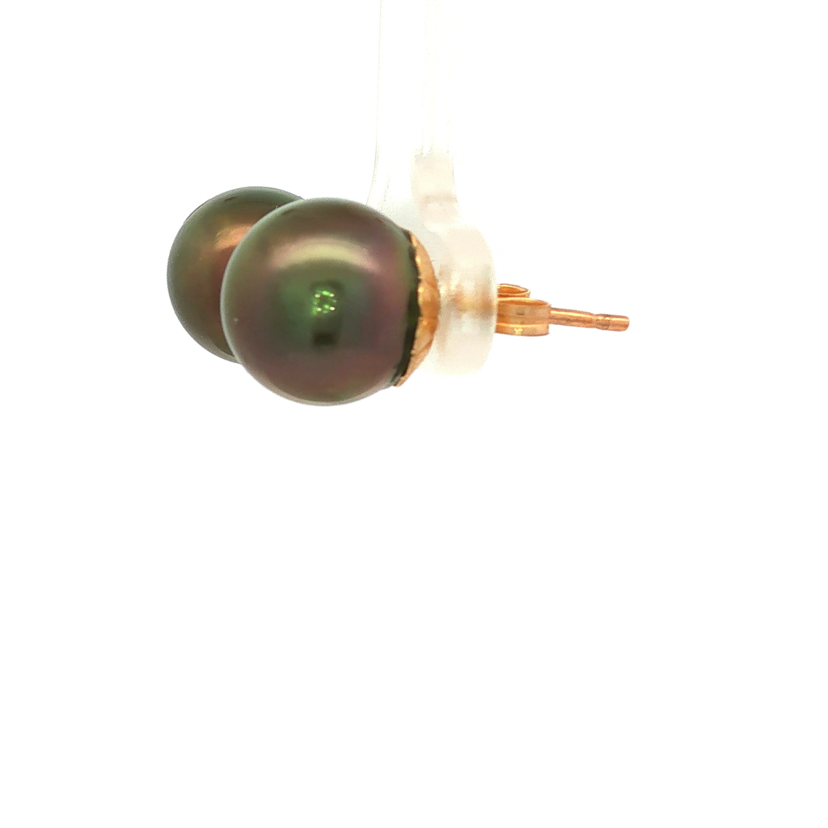 Pair of Tahitian Natural Cultured Pearl Earrings in Yellow Gold