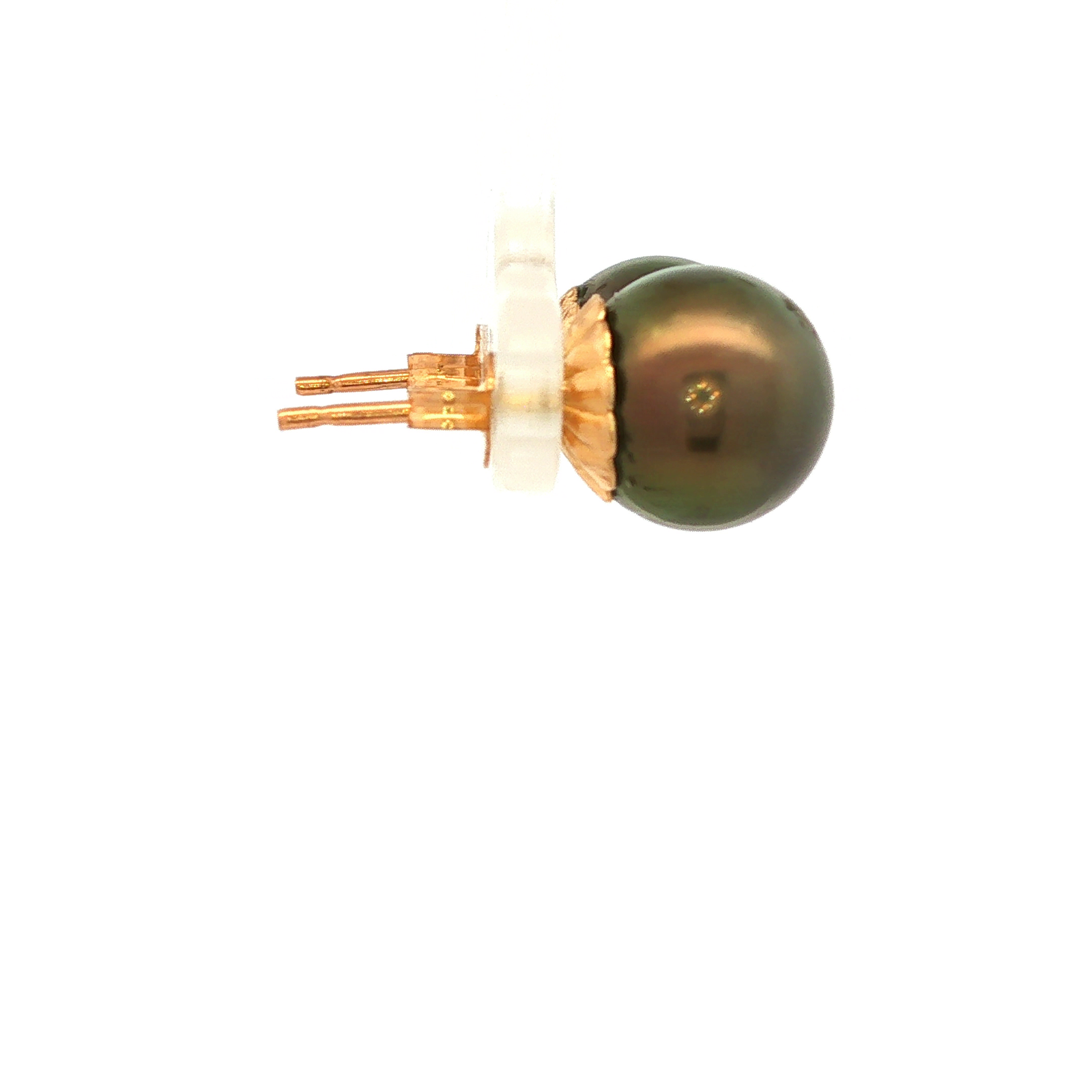 Pair of Tahitian Natural Cultured Pearl Earrings in Yellow Gold