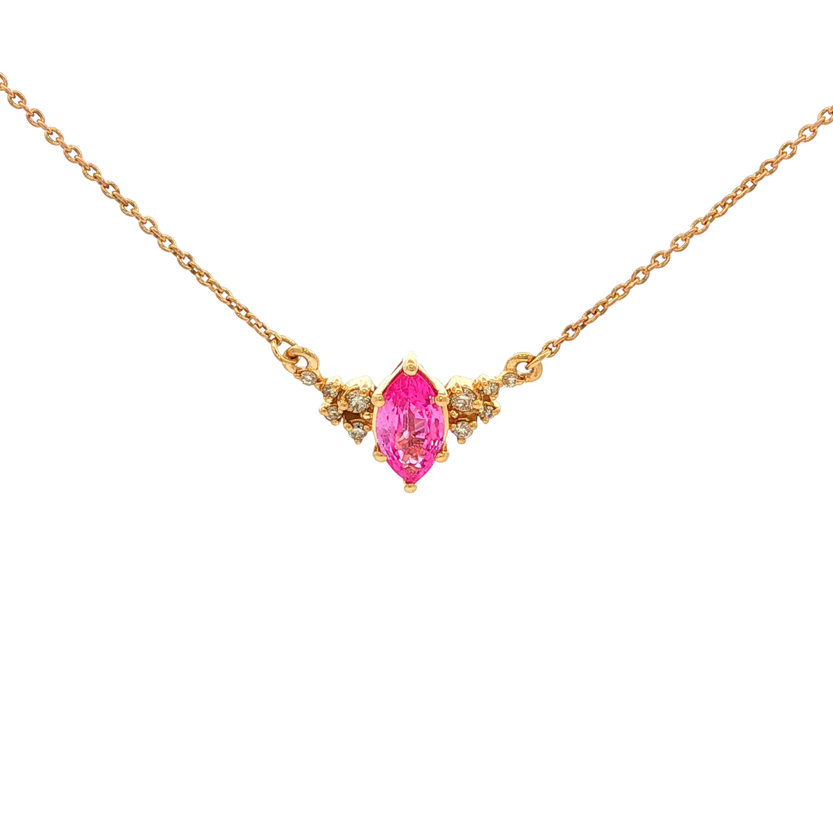 Marquise Pink Sapphire Necklace in Yellow Gold