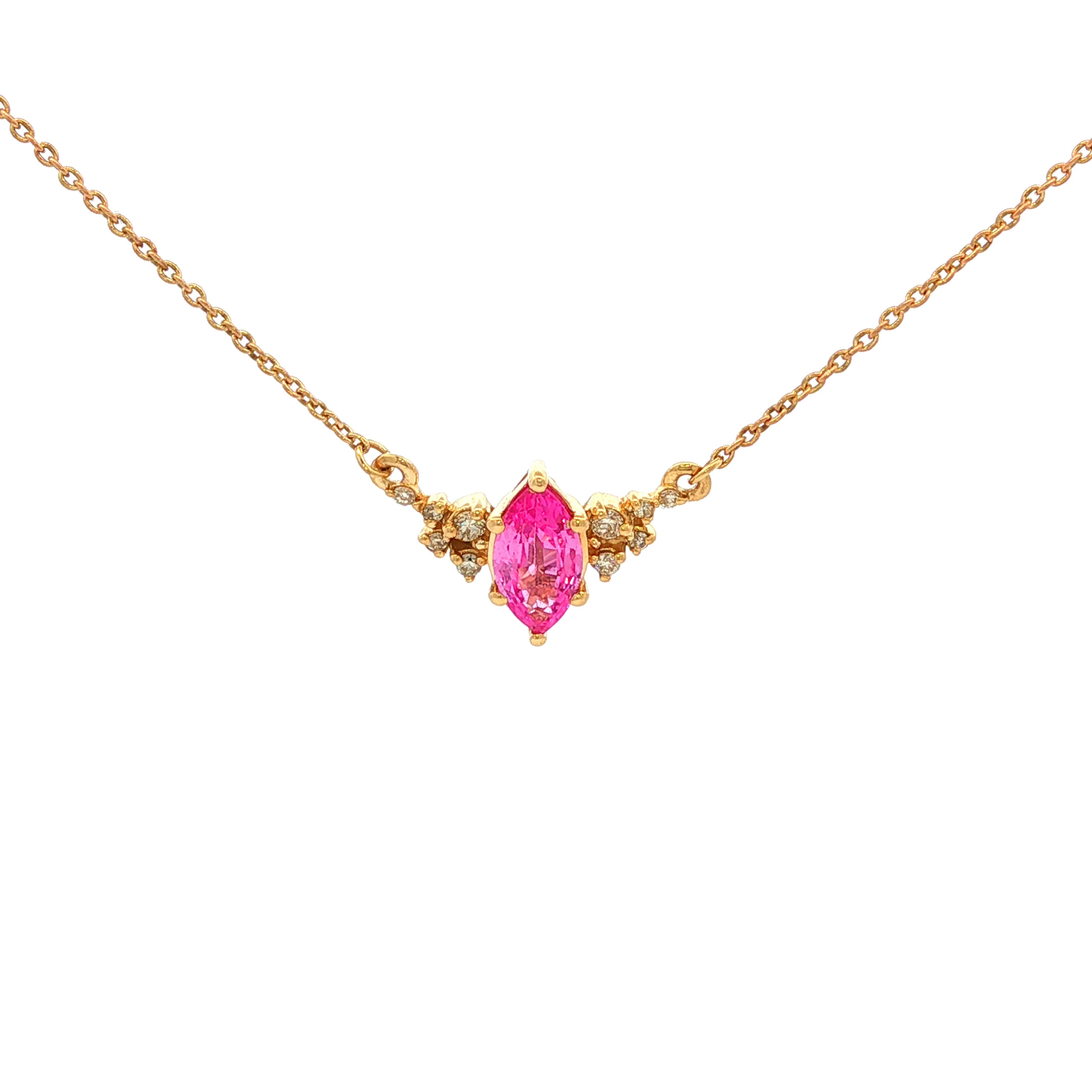 Marquise Pink Sapphire Necklace in Yellow Gold