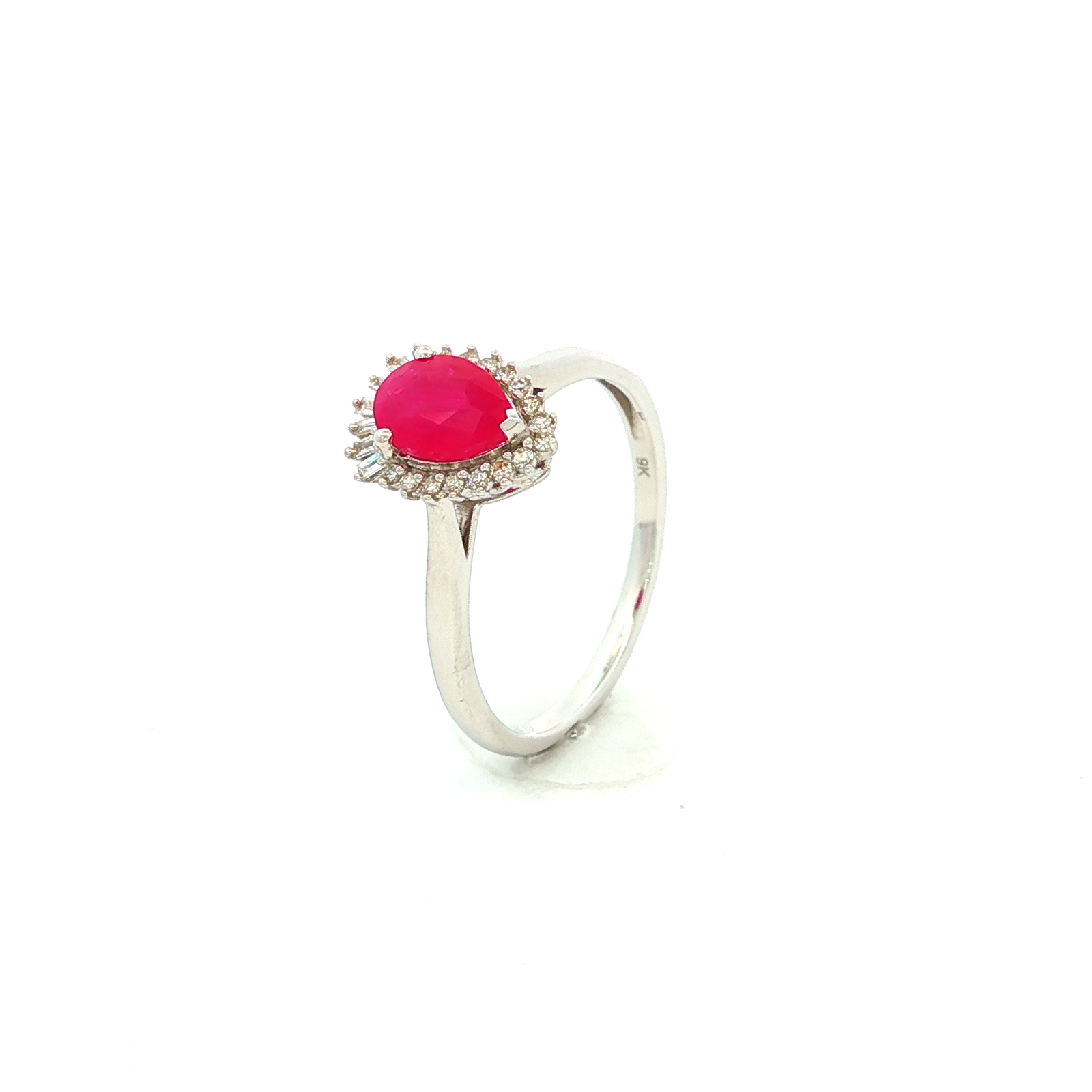 Pear Ruby Ring with Diamonds in White Gold