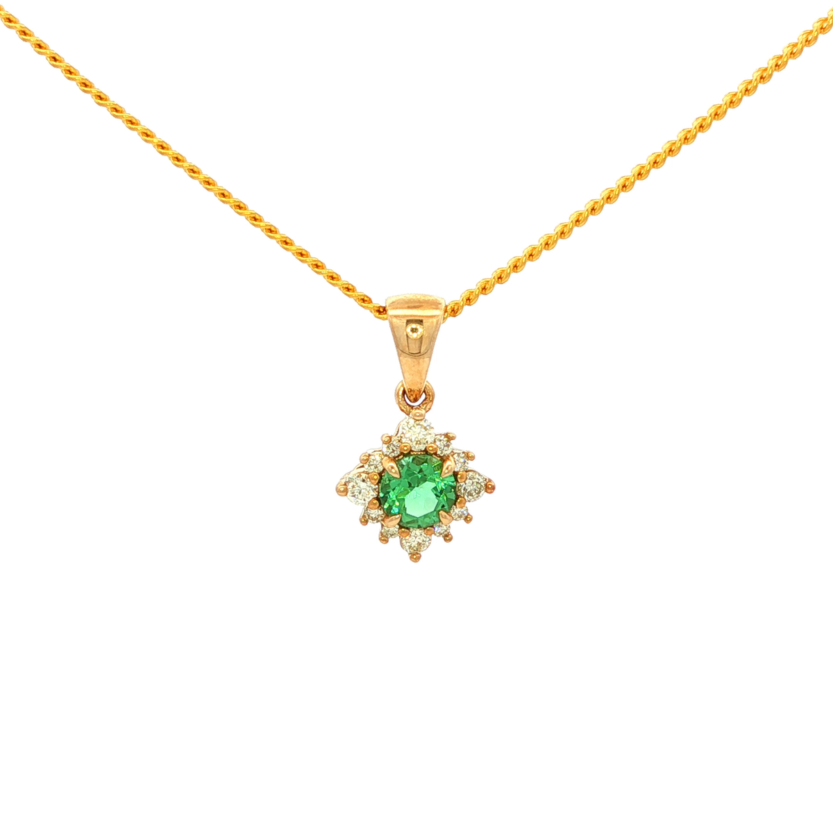 Tourmaline and Diamond in Yellow Gold Pendant