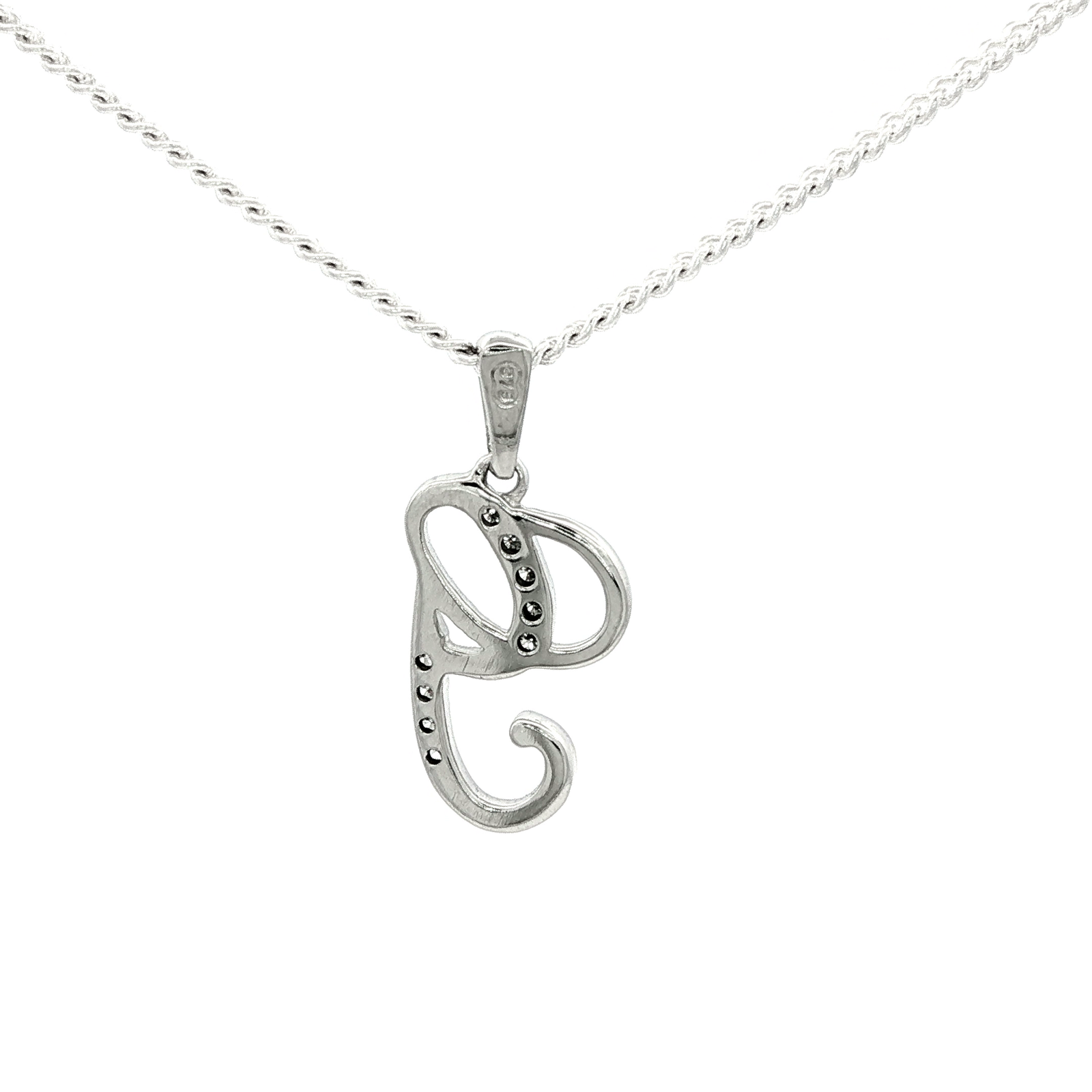 White Gold over Silver Diamond Initial 'H' Charm Necklace