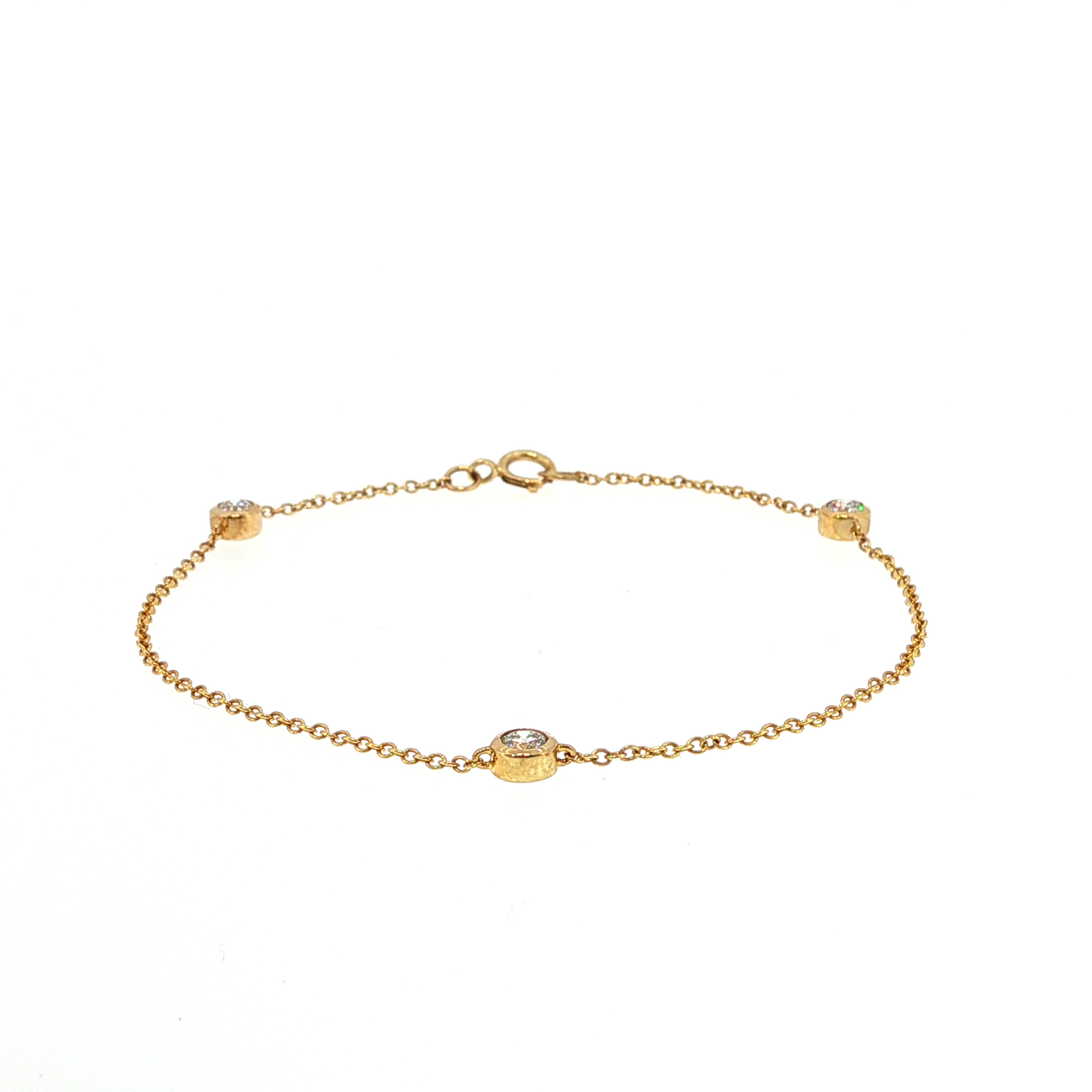 3 Station Diamond Set Bezel with Open Back Bracelet in Yellow Gold