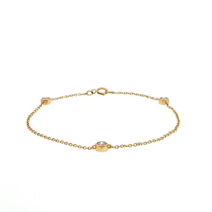 3 Station Diamond Set Bezel with Open Back Bracelet in Yellow Gold