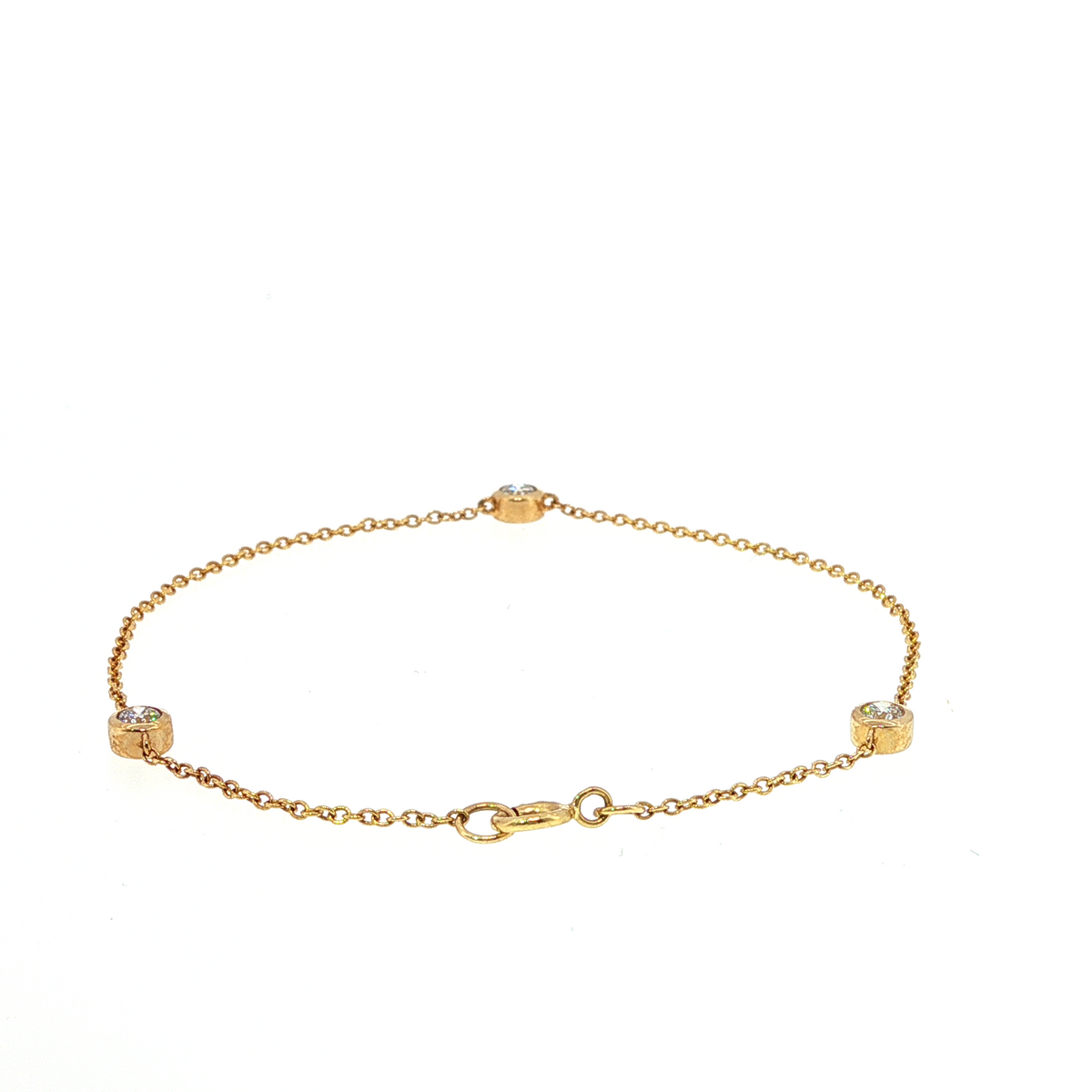 3 Station Diamond Set Bezel with Open Back Bracelet in Yellow Gold