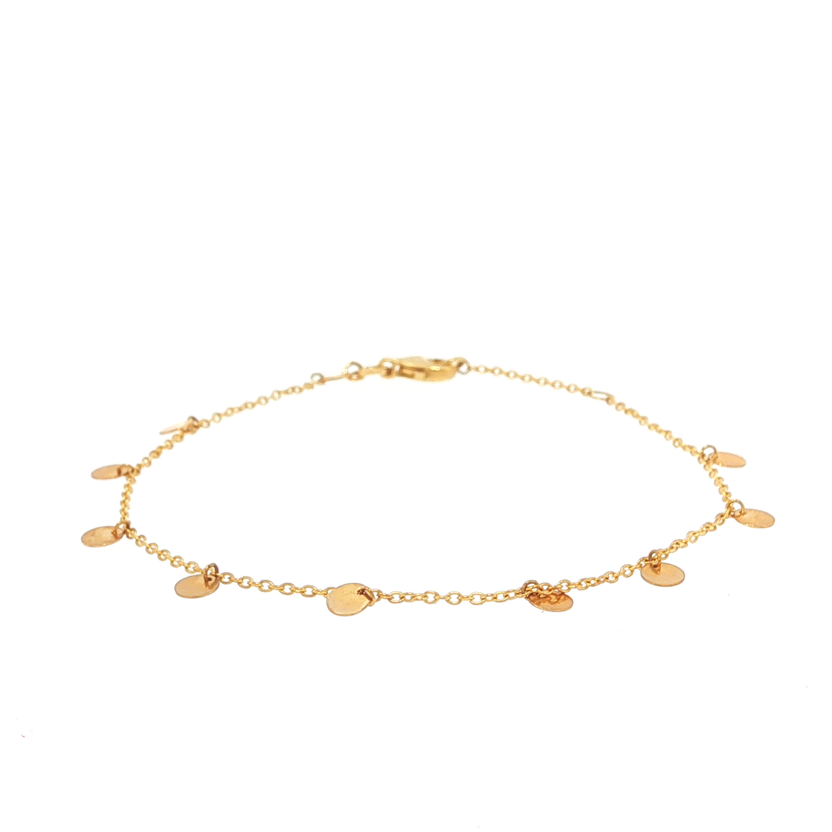 Small Hanging Disc Bracelet in Yellow Gold
