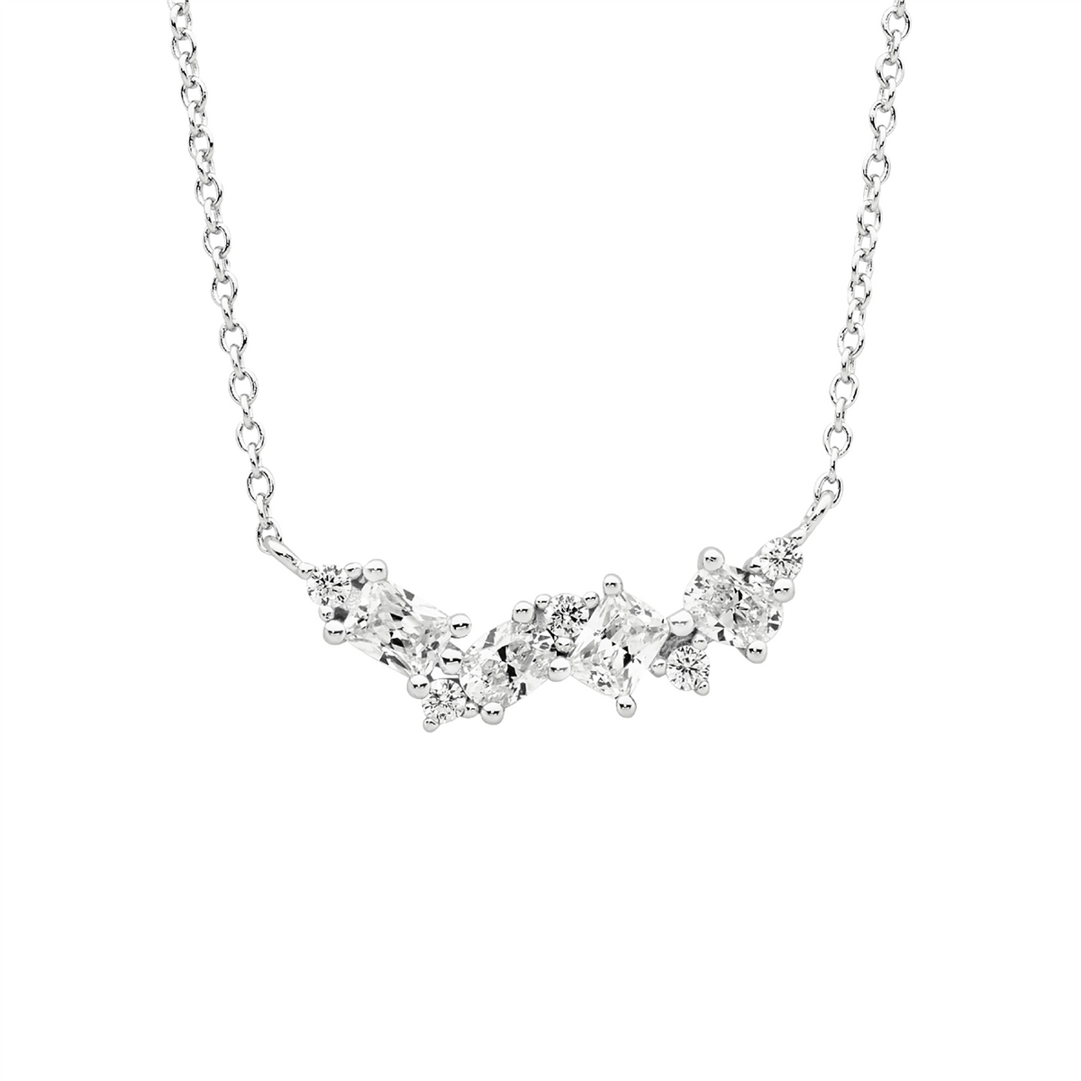 Ellani SS Multi Shape WH CZ Cluster On 40cm Chain Plus 5Cm Ex