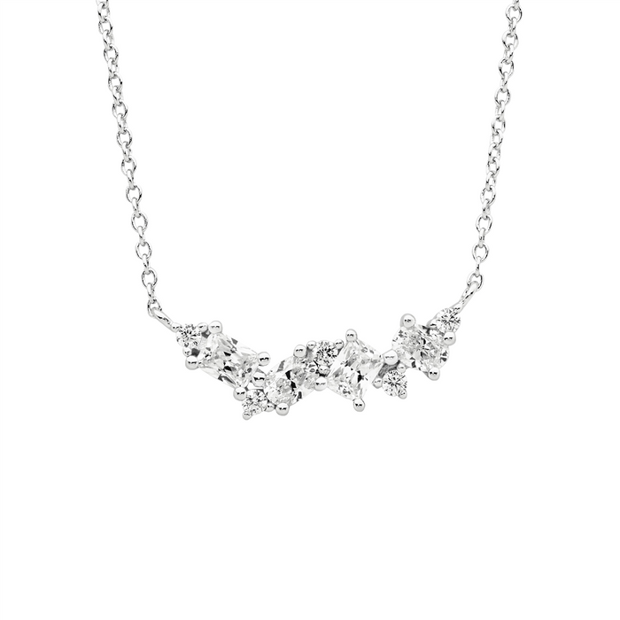 Ellani SS Multi Shape WH CZ Cluster On 40cm Chain Plus 5Cm Ex