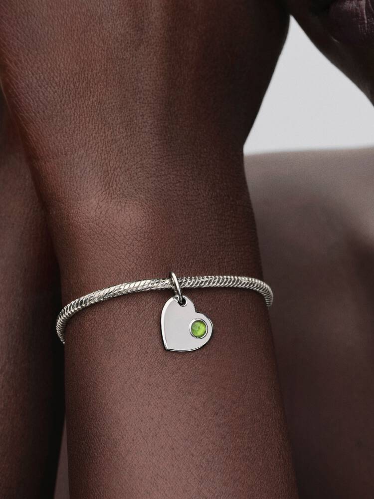Pandora August Engravable Heart Spring Green Stone Dangle Charm