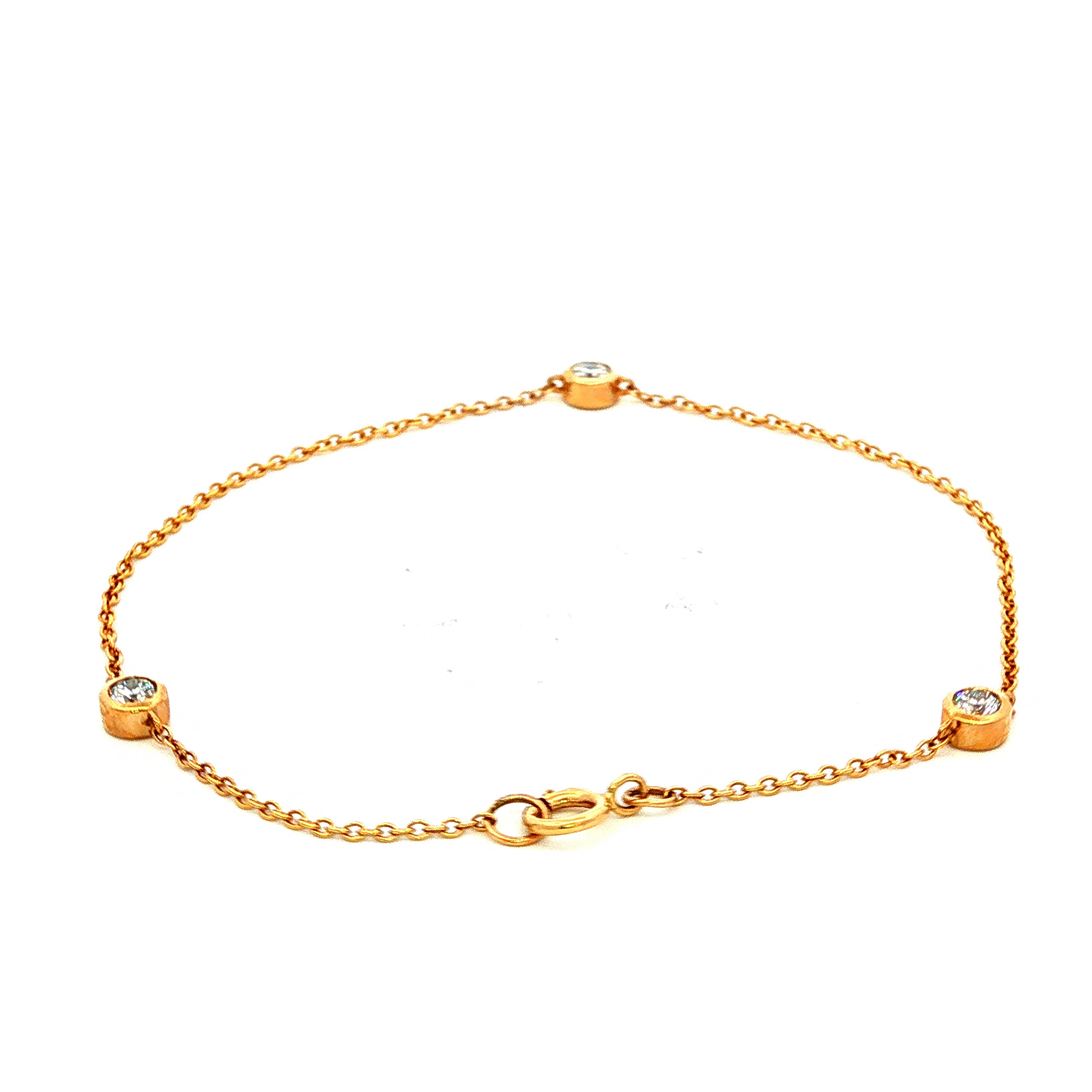 3 Station Diamond Set Bezel with Open Back Bracelet in Yellow Gold