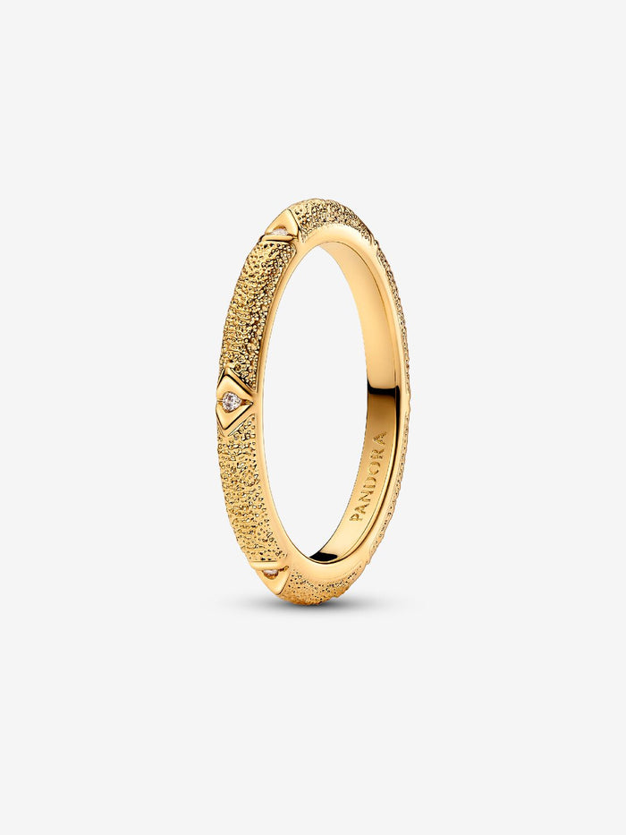 Texture sterling silver ring with clear cubic zirconia