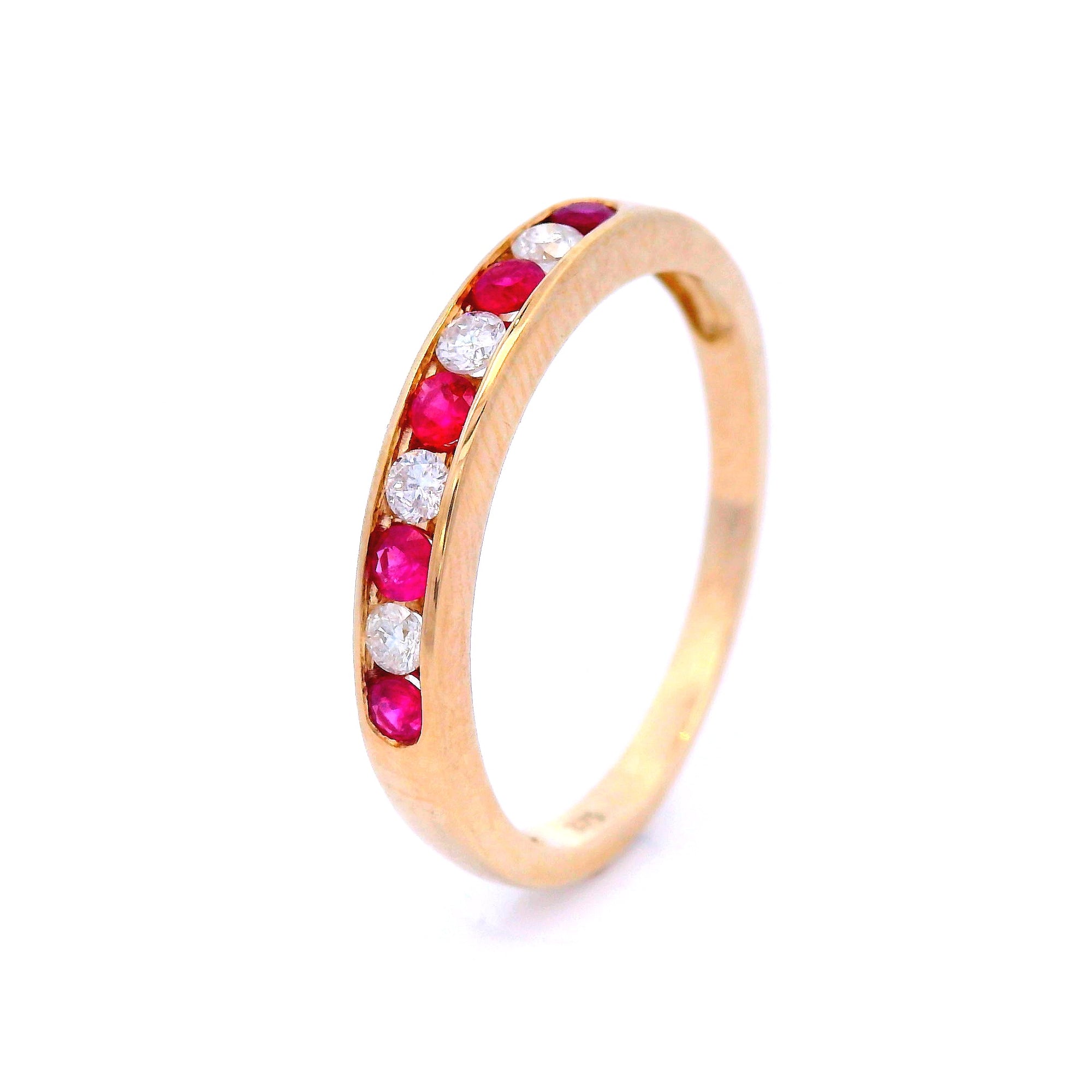 Natural Ruby And Diamond Dress Ring Set In 9 Carat Yellow Gold