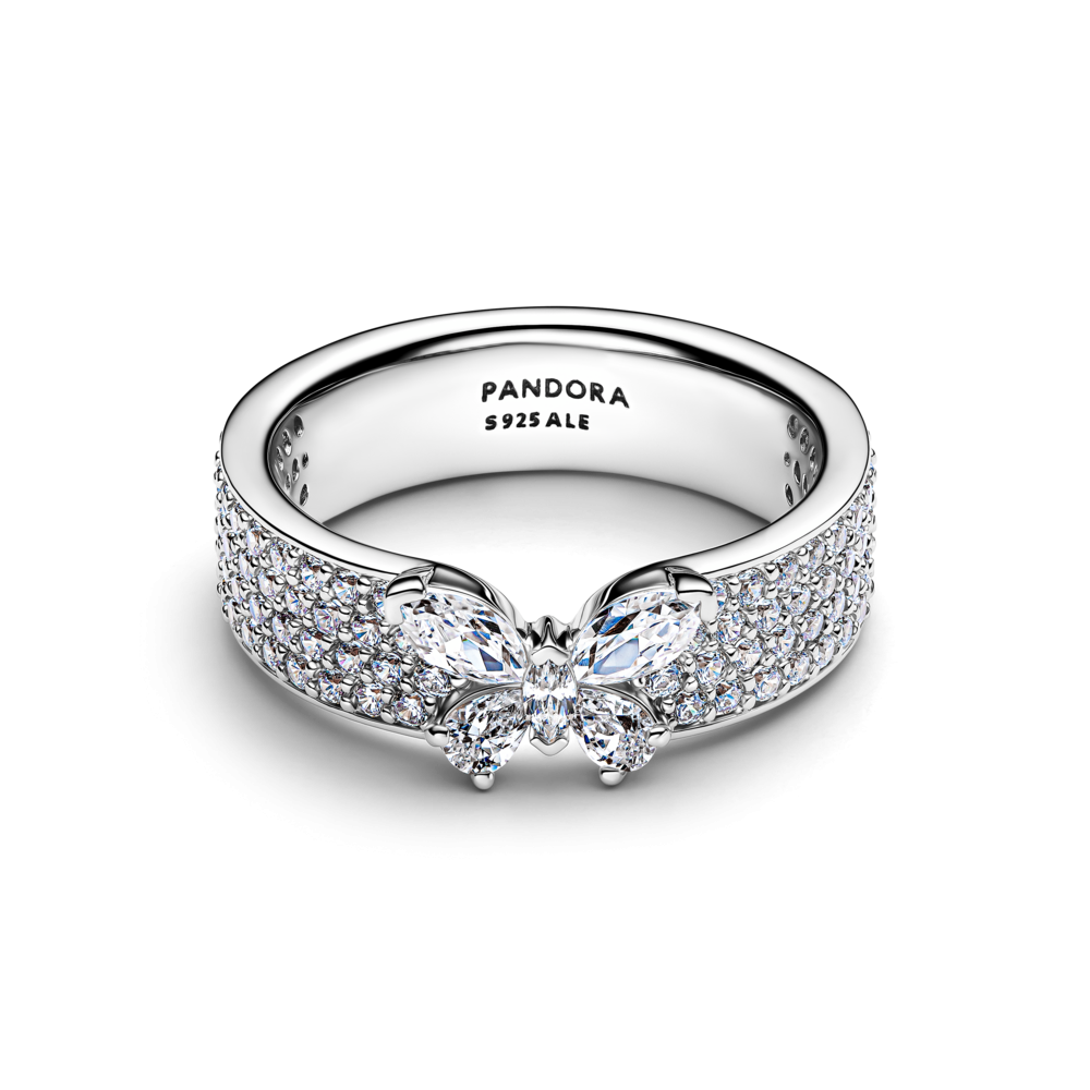 Butterfly sterling silver ring with clear cubic zirconia
