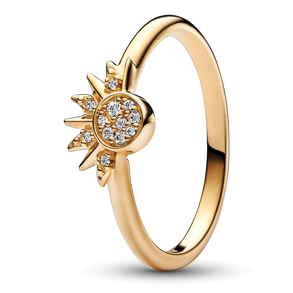 Celestial sun 14k gold-plated ring with clear cubic zirconia