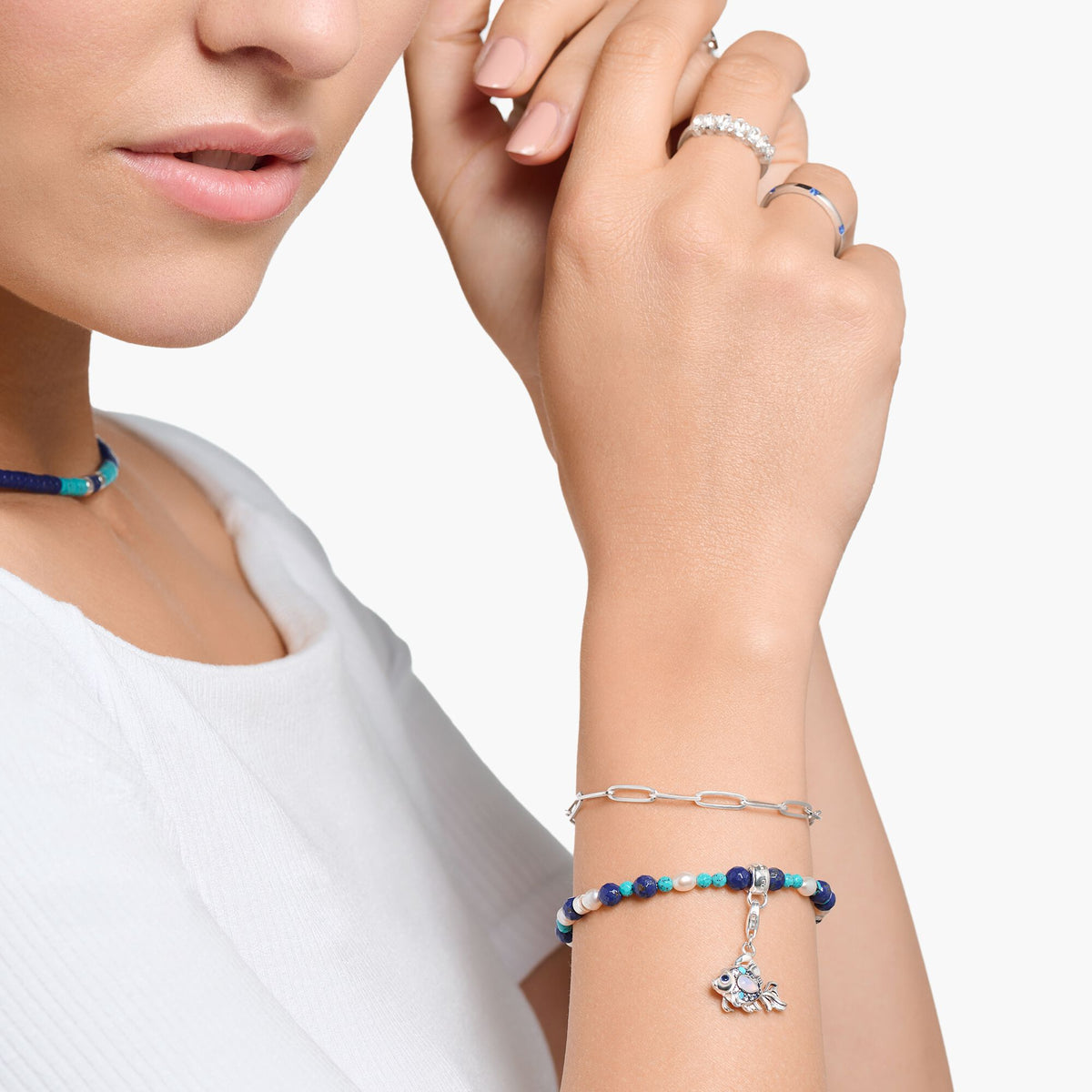 THOMAS SABO Charm pendant fish with blue stones silver
