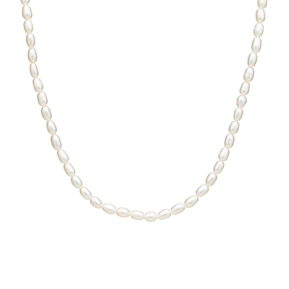 DPI Freshwater Rice Pearl Short Necklace With Sterling Silver Clasp And Extension