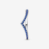 Wishbone sterling silver ring with stellar blue crystal