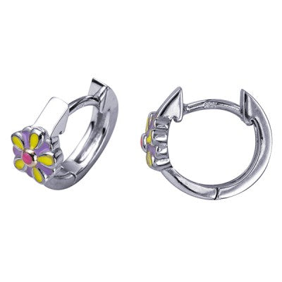 Sterling Silver Enamel Flower Huggies