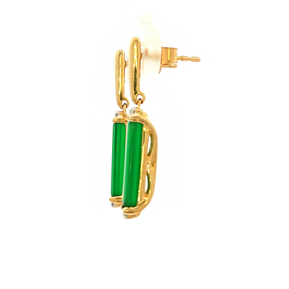 Diamond and Green Onyx Drop Earrings in Yellow Gold