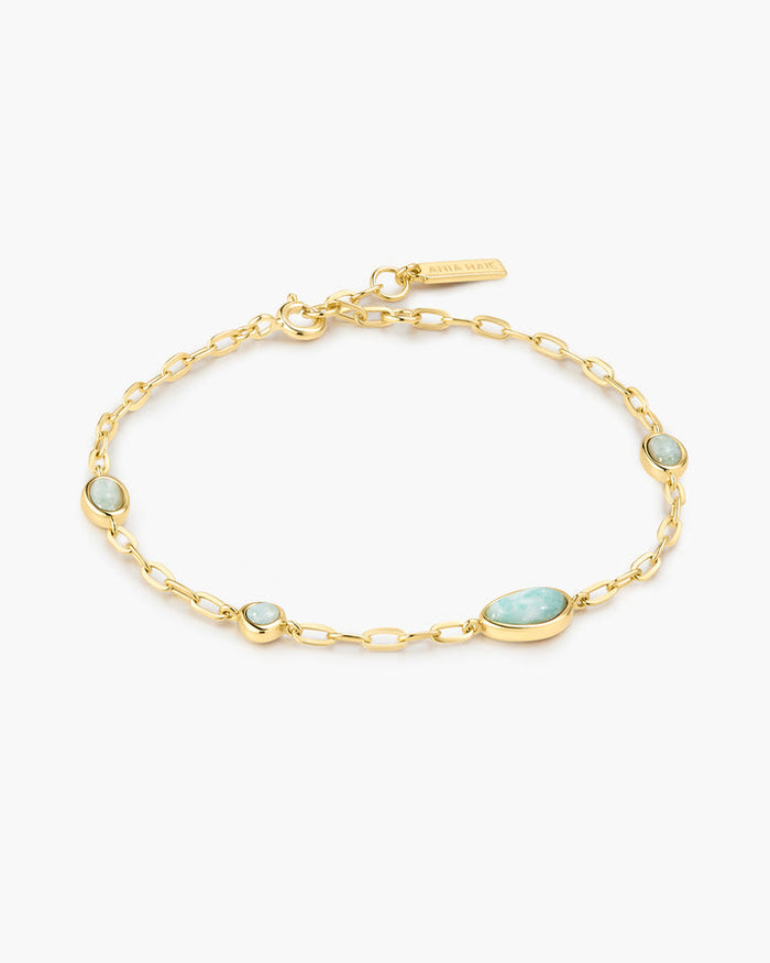 Ania Haie Gold Bezel Amazonite Organic Dome Pebble Station Bracelet