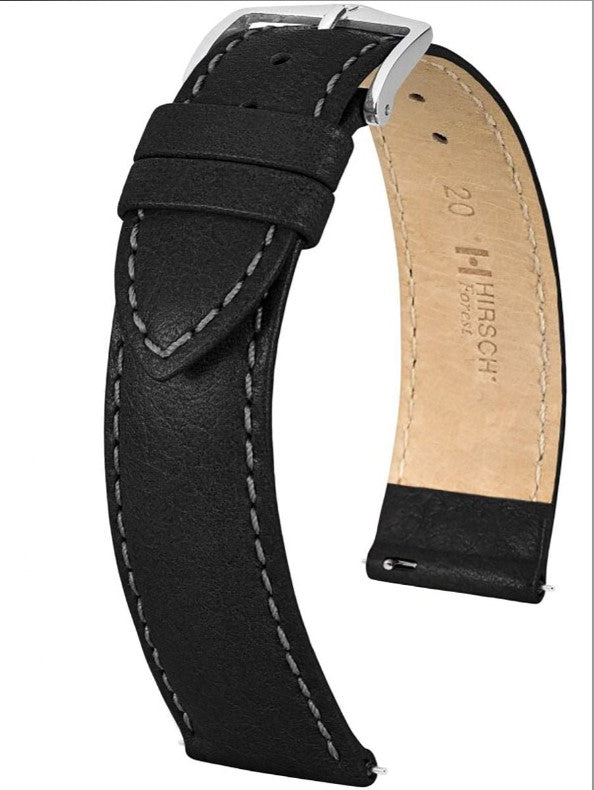 Hirsch Leather Watch Strap Forest L 18 mm Black