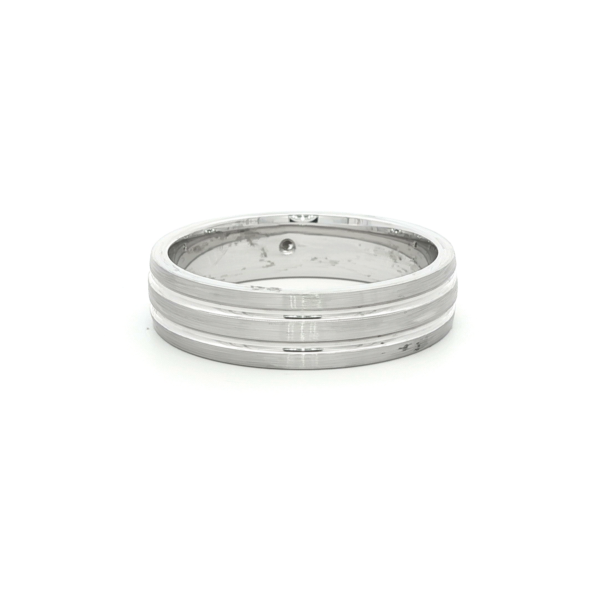 White Gold Plated Silver Band Ring with Round Cut Diamond