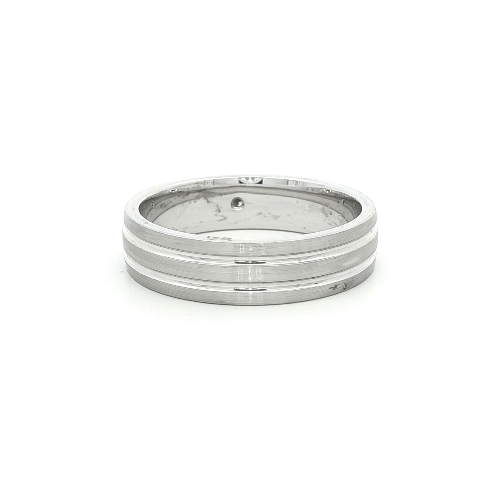 White Gold Plated Silver Band Ring with Round Cut Diamond
