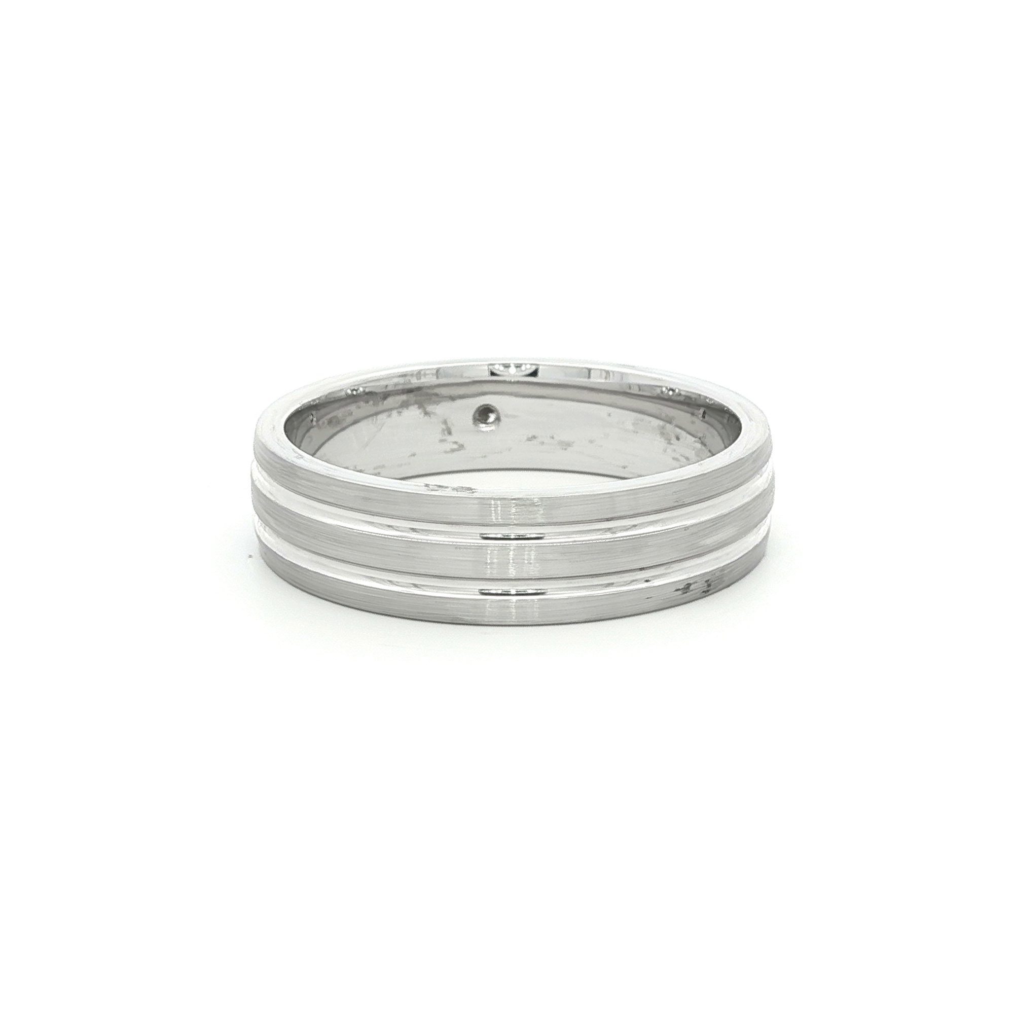 White Gold Plated Silver Band Ring with Round Cut Diamond