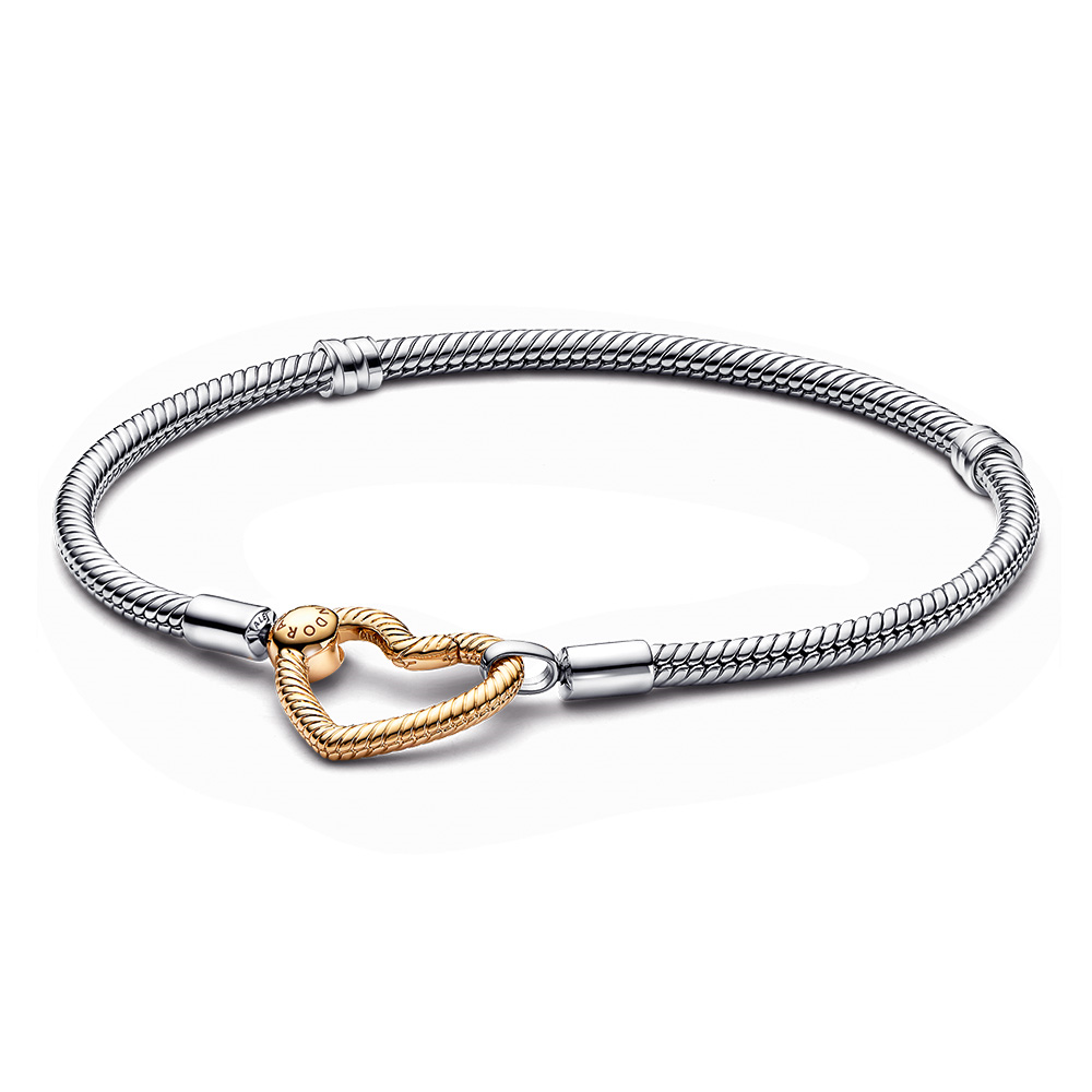 Snake chain sterling silver bracelet with 14k gold-plated heart clasp