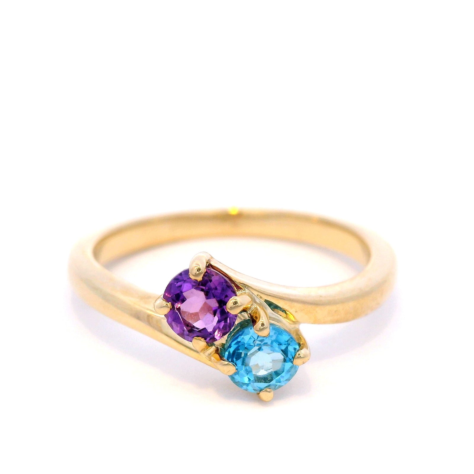 Blue Topaz and Amethyst Dress Ring in Yellow Gold