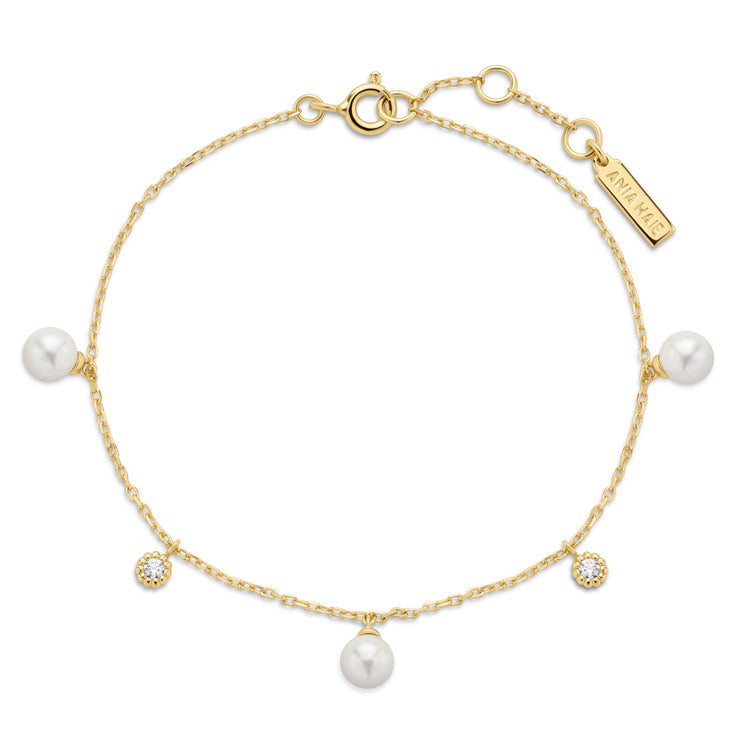 Ania Haie Gold Shell Pearl & Sparkle Drop Station Bracelet