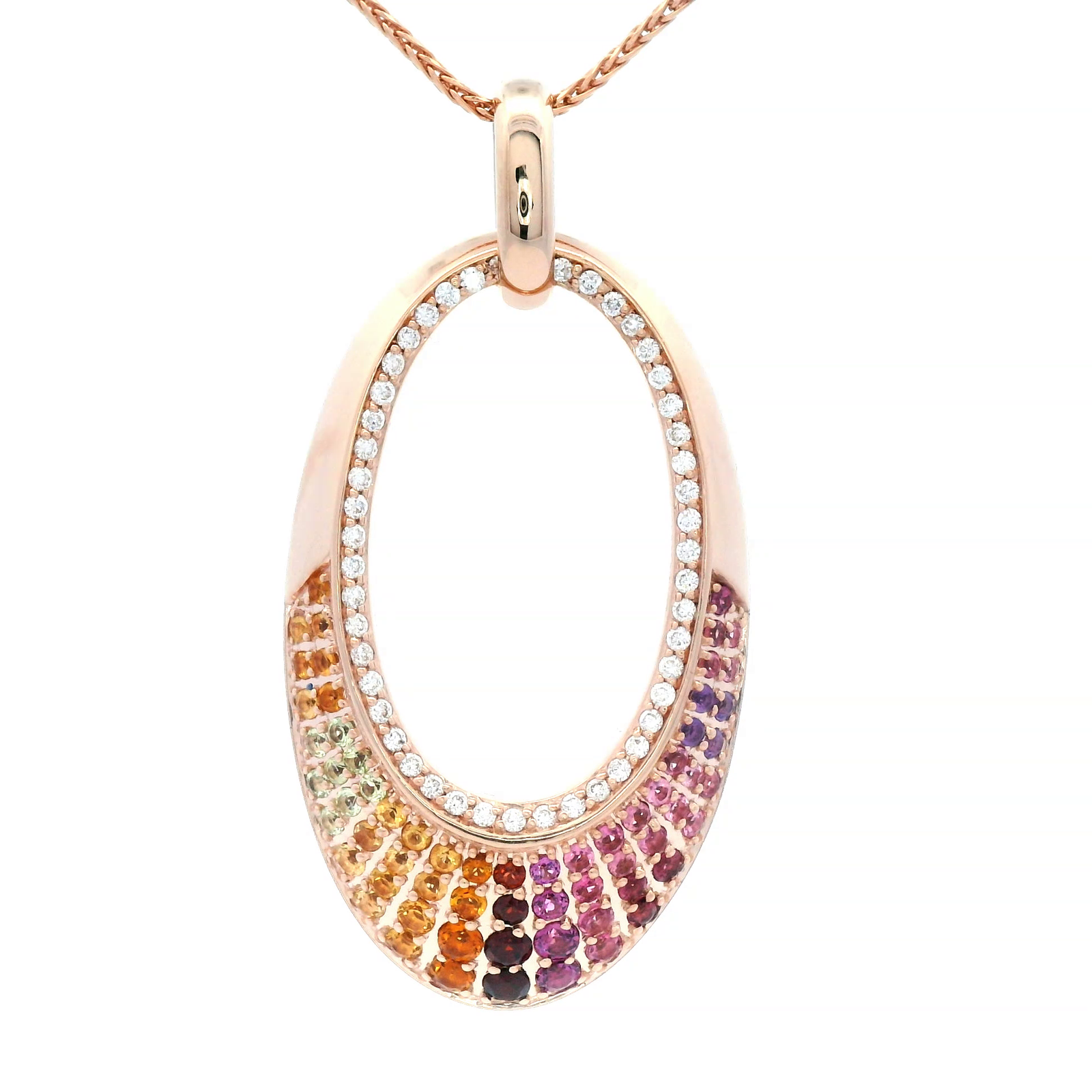 Natural Gemstone and Diamond Oval Pendant Set in Rose Gold
