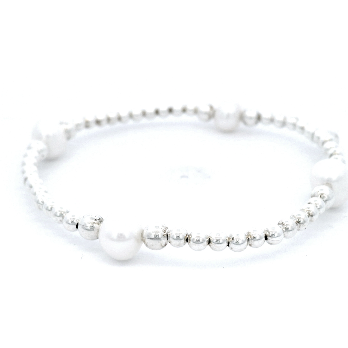 Von Treskow Elastic Ball Bracelet With Pearl Beads In Sterling Silver