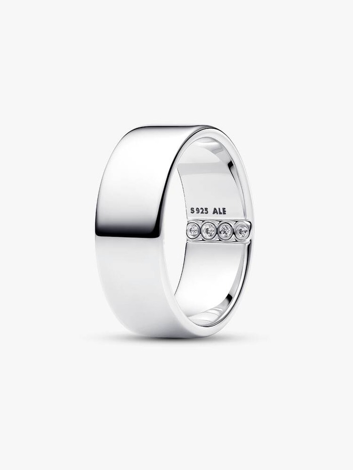 Engravable sterling silver ring with clear cubic zirconia