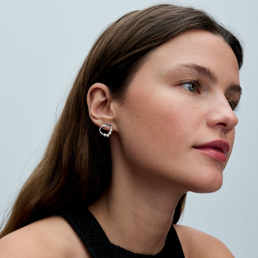 Organically Shaped Circle & Treated Freshwater Cultured Pearls Stud Earrings