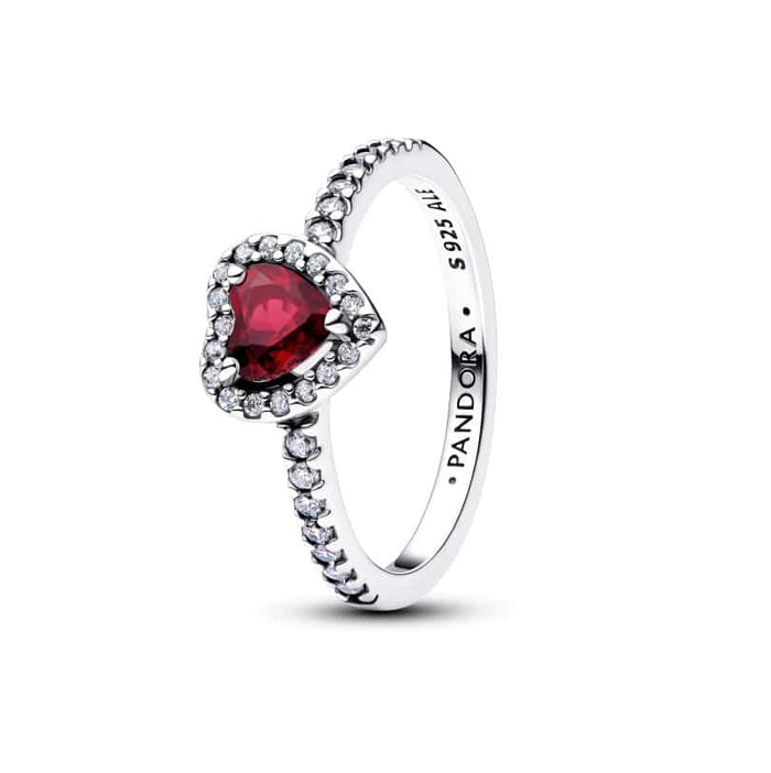 Heart sterling silver ring with fuchsia rose crystal and clear cubic zirconia