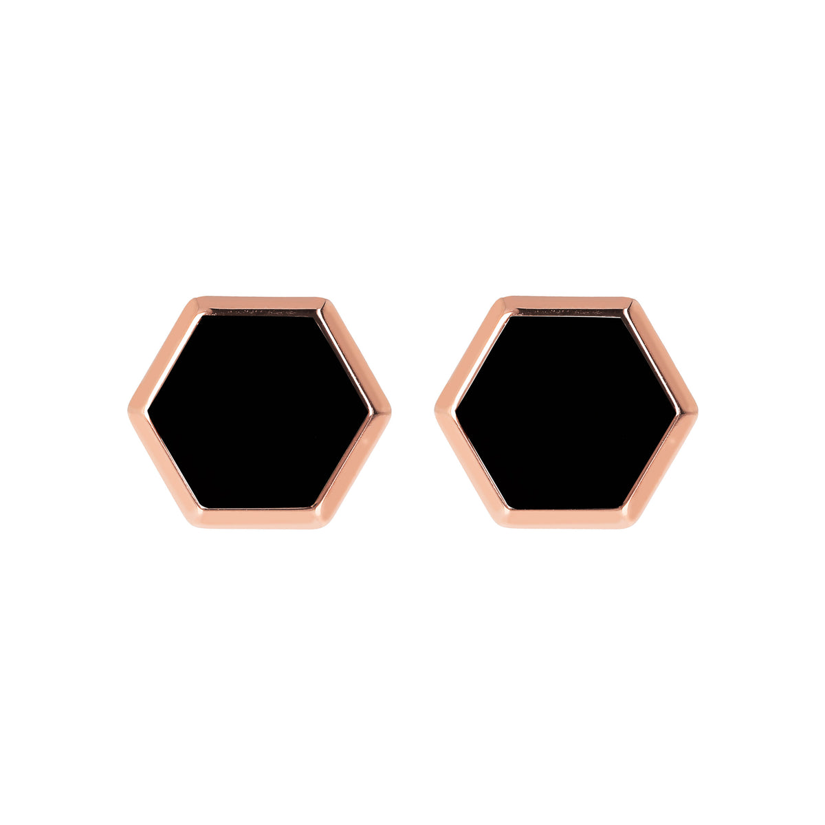 Bronzeallure Alba Black Onyx Hexagon Stud Earrings