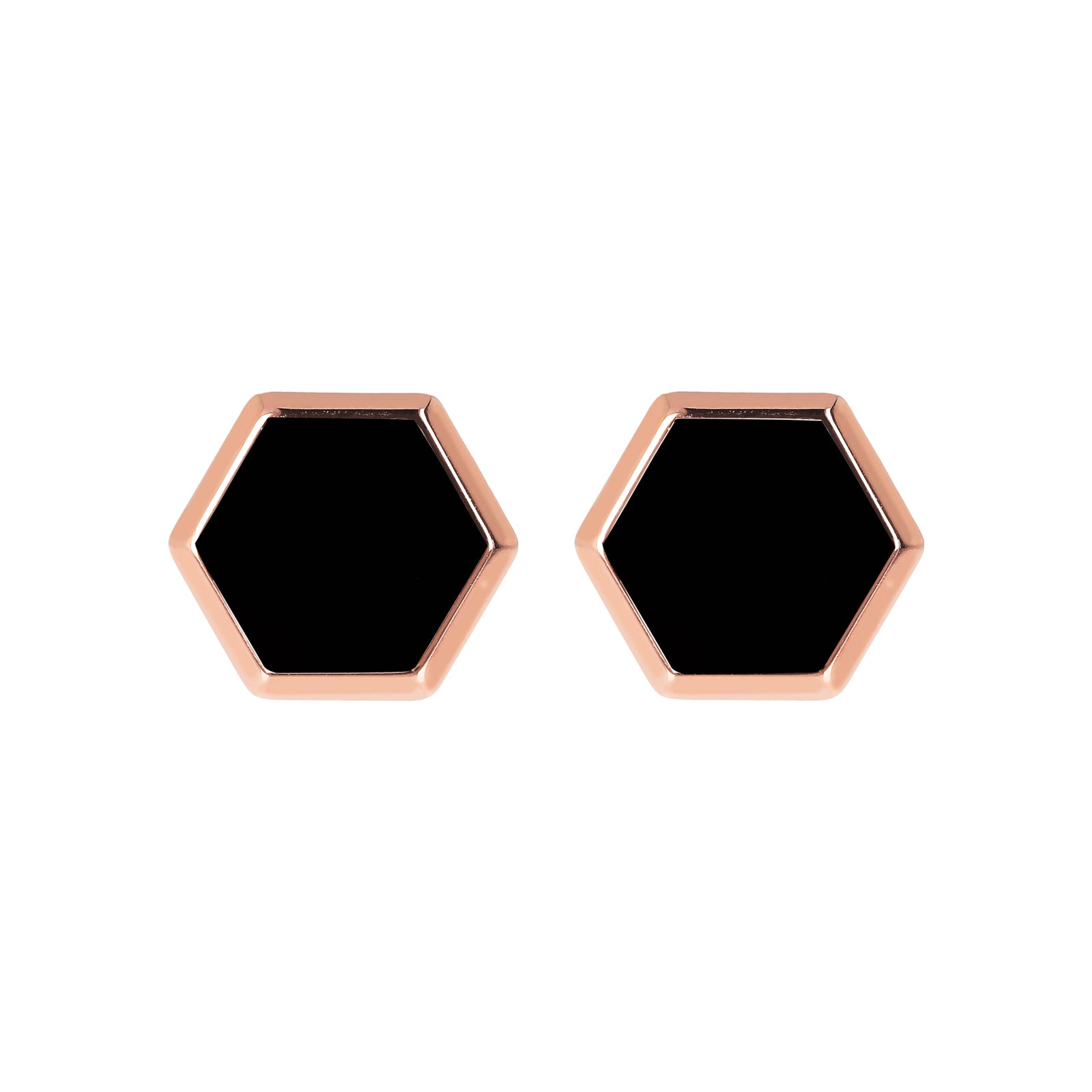 Bronzeallure Alba Black Onyx Hexagon Stud Earrings