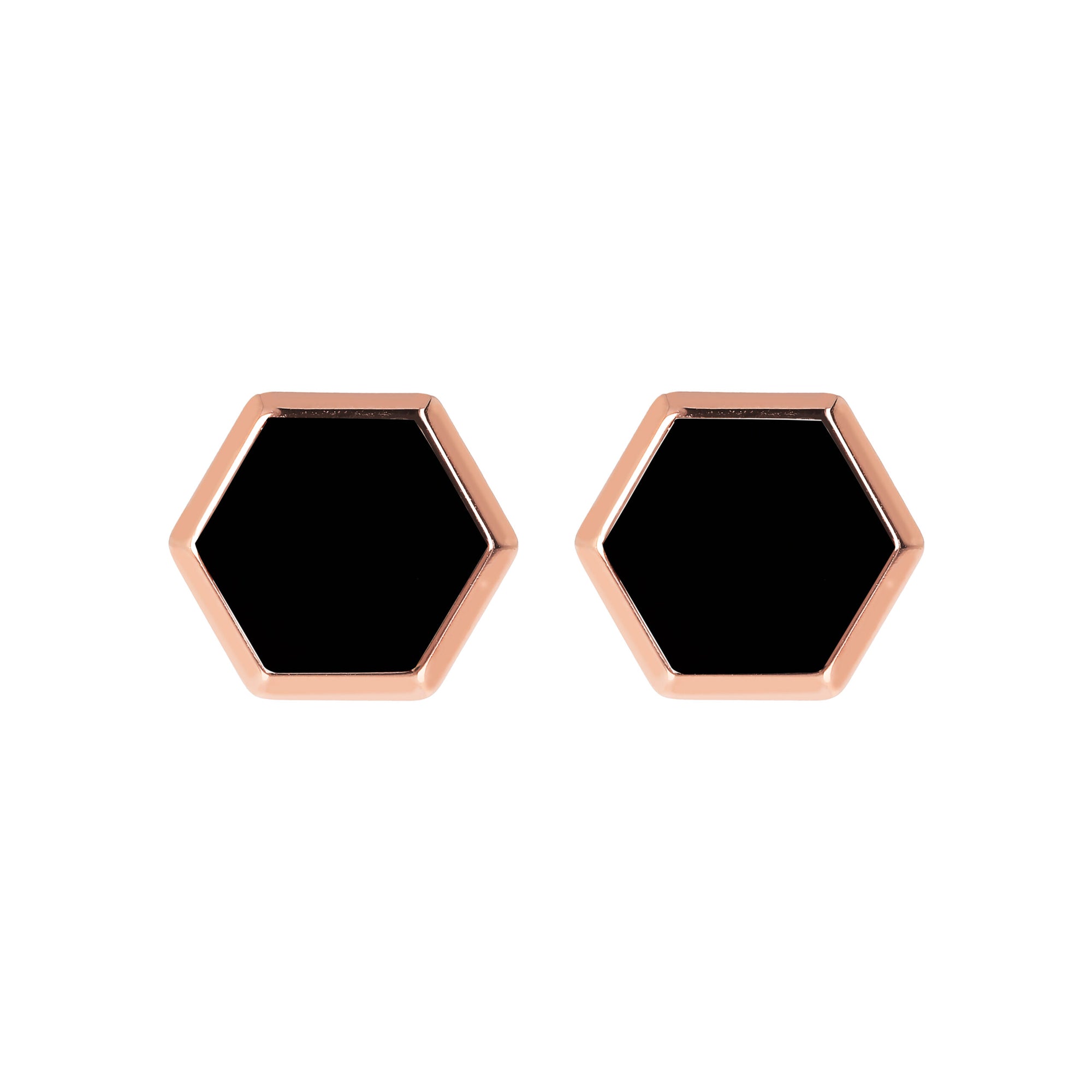 Bronzeallure Alba Black Onyx Hexagon Stud Earrings
