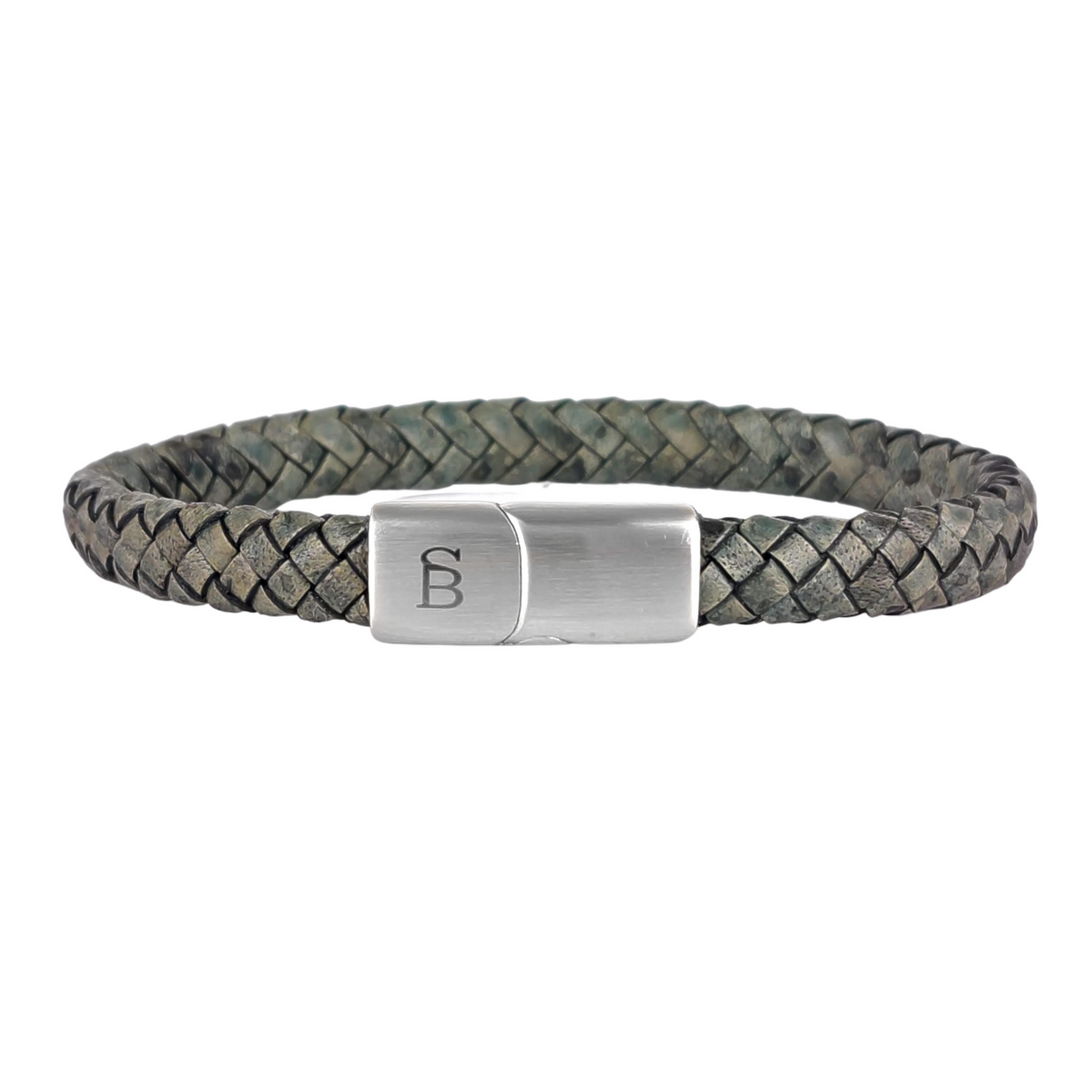 Riley - Dark Green -8mm Leather Box Braided Bracelet