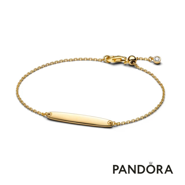 Engravable sterling silver bar bracelet with clear cubic zirconia
