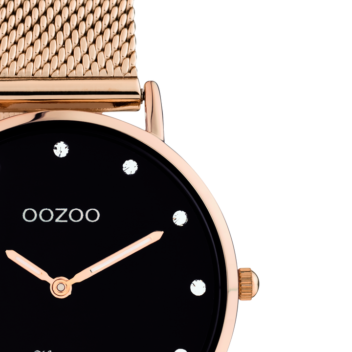 Rose Gold Oozoo Watch With Rose Gold Metal Mesh Bracelet