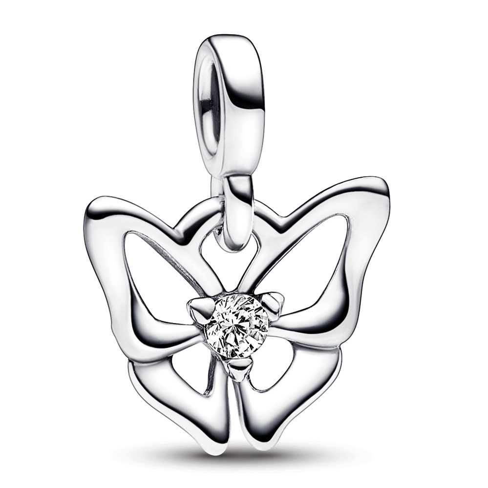 Butterfly sterling silver mini dangle with clear cubic zirconia