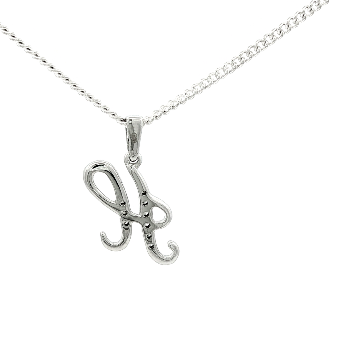 White Gold over Silver Diamond Initial 'H' Charm Necklace