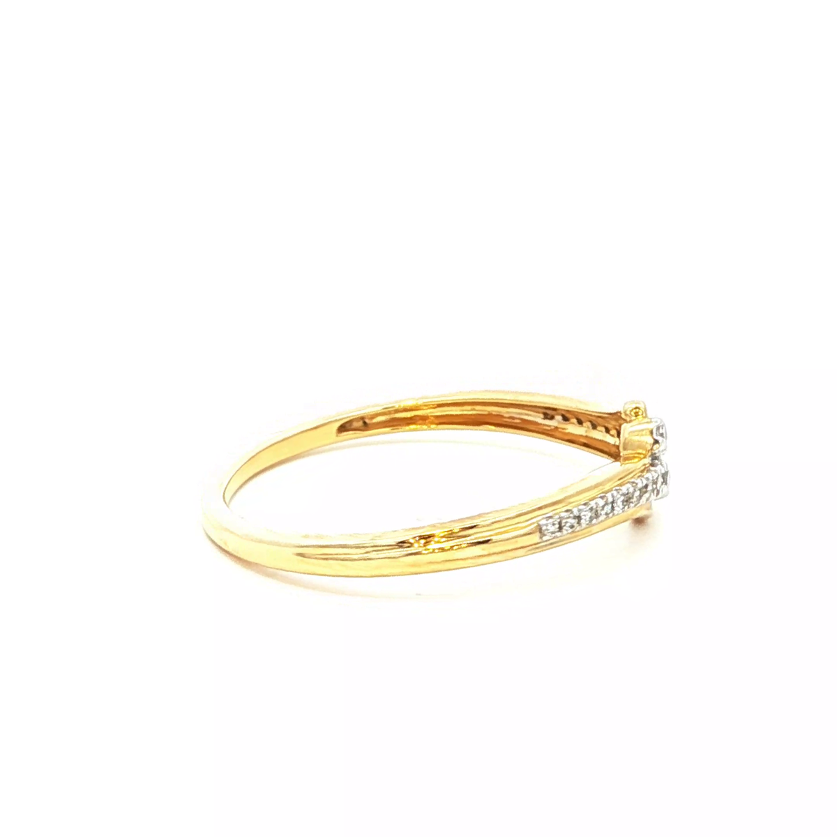 Diamond Cross Over Ring in 9K Yellow Gold