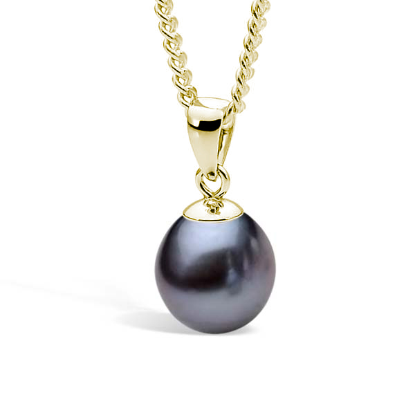 Ikecho 9ct Yellow Gold Black 7.5mm-10.5mm Freshwater Pearl "Pianoforte" Pendant